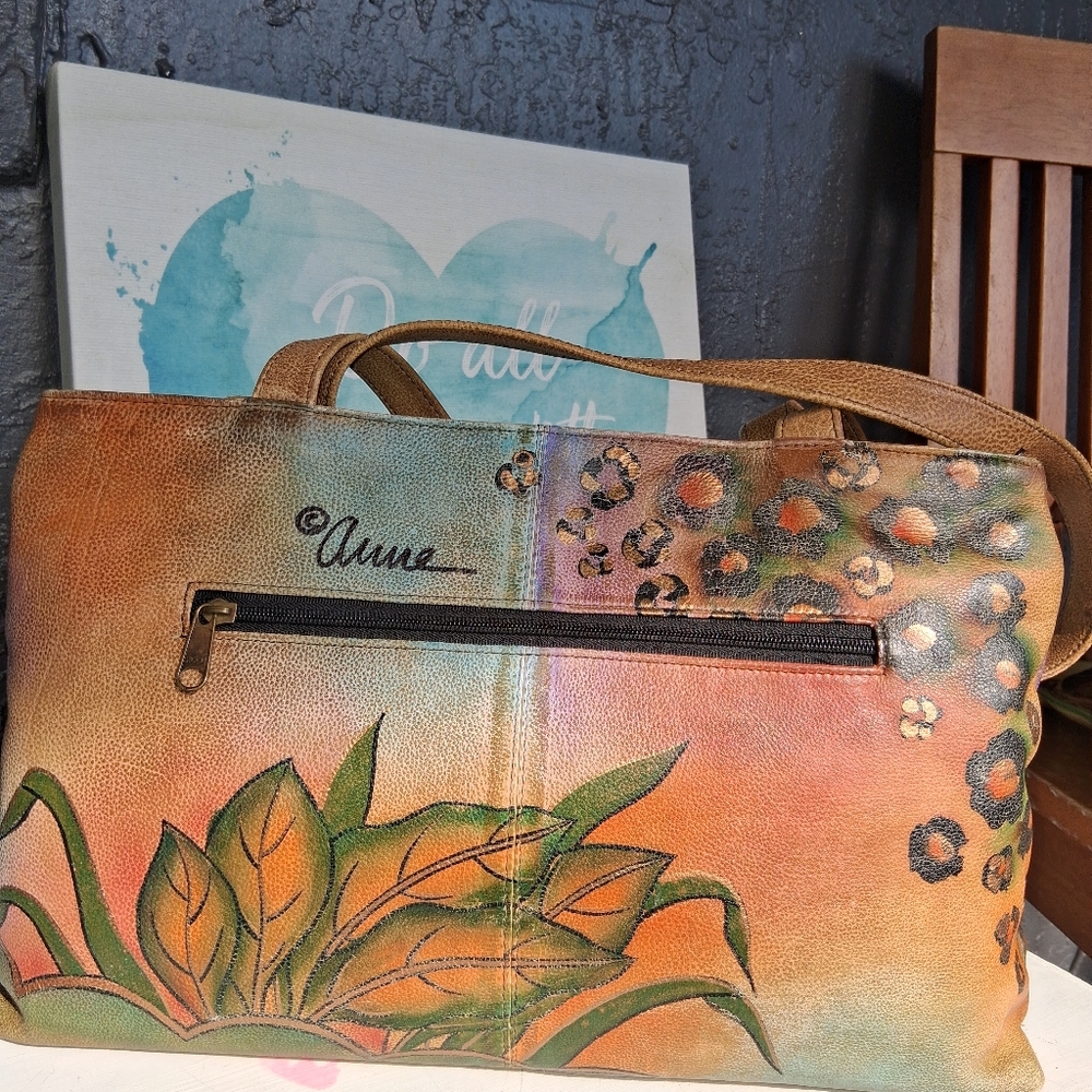 Hand-Painted Tan Butterfly Leather Bag Anna by Anushka EUC - Picture 4 of 16